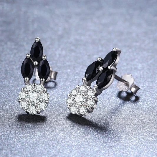 Full diamond round zircon copper-plated earrings in black, elegant and durable women's jewellery