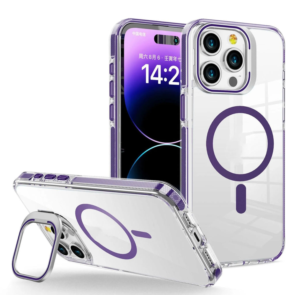Clear transparent phone case with metal invisible frame bracket for iPhone