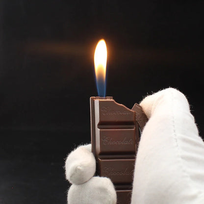 Chocolate-shaped torch lighter for cigarettes and cigars, butane refillable, compact design