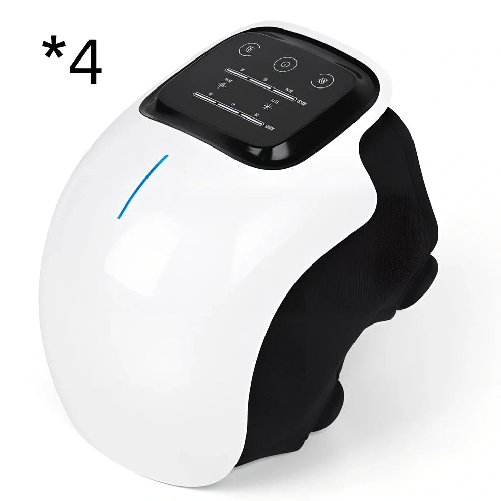 Smart knee massager with adjustable straps and LED display showing intensity levels