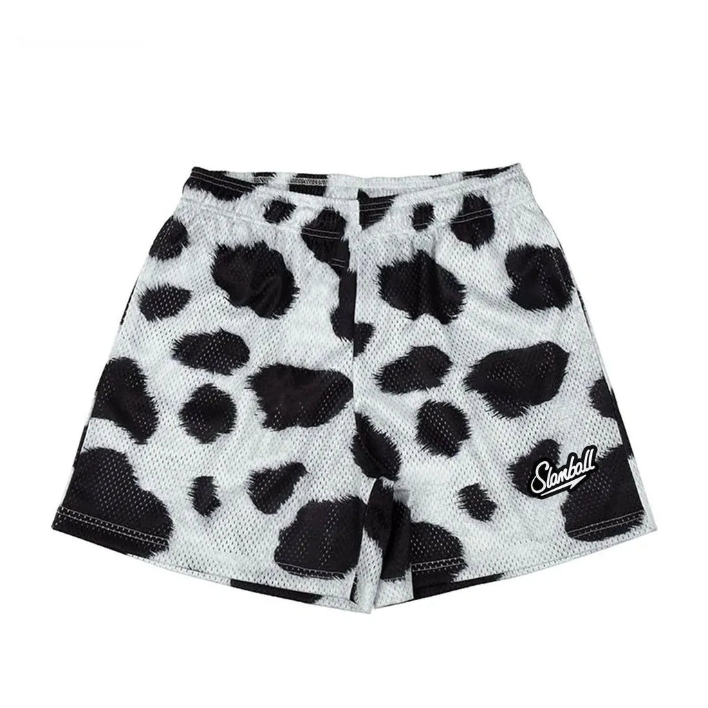 Men's leopard print training shorts quick drying polyester milk silk lining