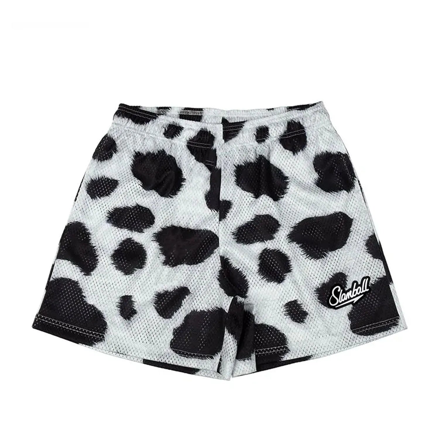 Men's leopard print training shorts quick drying polyester milk silk lining