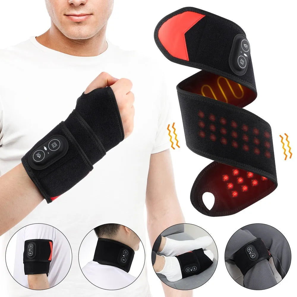 Black red light heat wrist strap with vibration massage and 36 LED beads