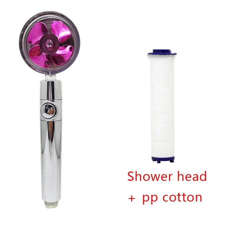 High-Pressure Rainfall Shower Head with 360-Degree Rotation and Built-In Fan for Relaxing Bathing Experience