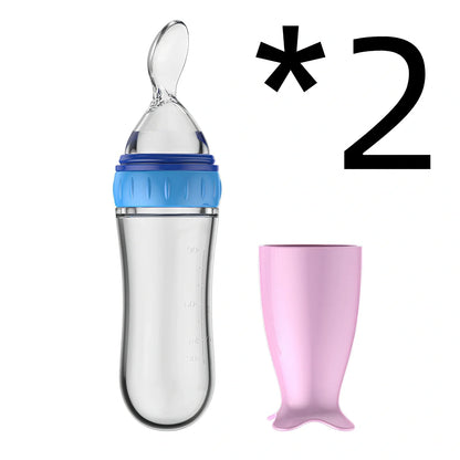 Blue baby spoon bottle feeder, 120ml capacity, food-grade silicone and PP, for 3 months semi-liquid feeding