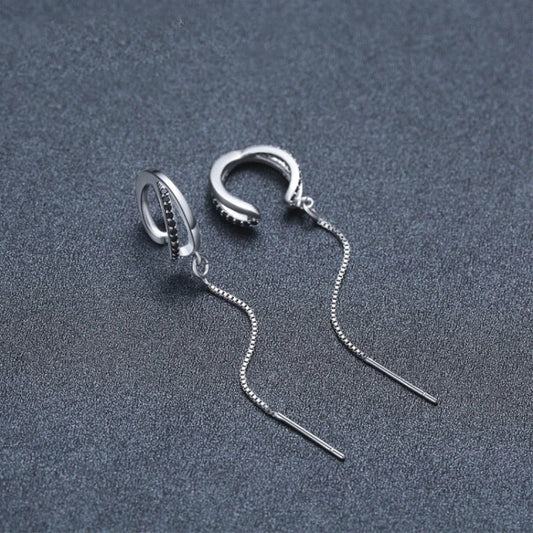 Black geometric tassel ear clips made from durable copper, lightweight design