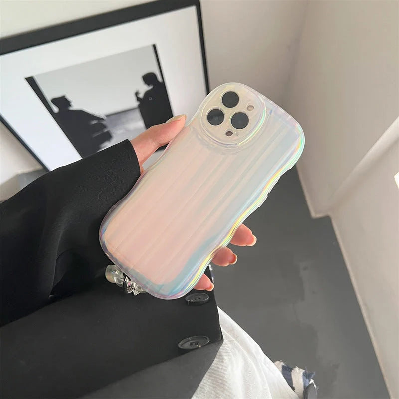 Laser Wave Silicone Phone Case with Gradient Laser Stripes for iPhone
