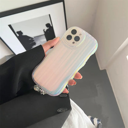 Laser Wave Silicone Phone Case with Gradient Laser Stripes for iPhone