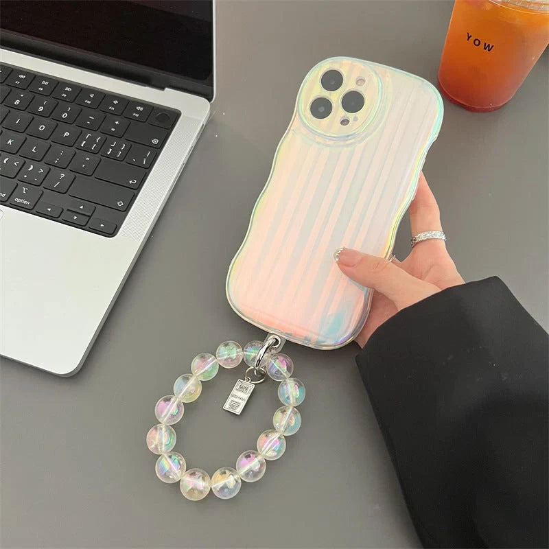 Laser Wave Silicone Phone Case with Gradient Laser Stripes for iPhone