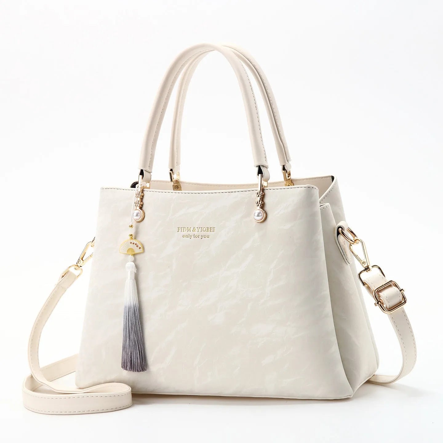 Women's PU leather shoulder bag with square shape and ethnic pattern in four colours