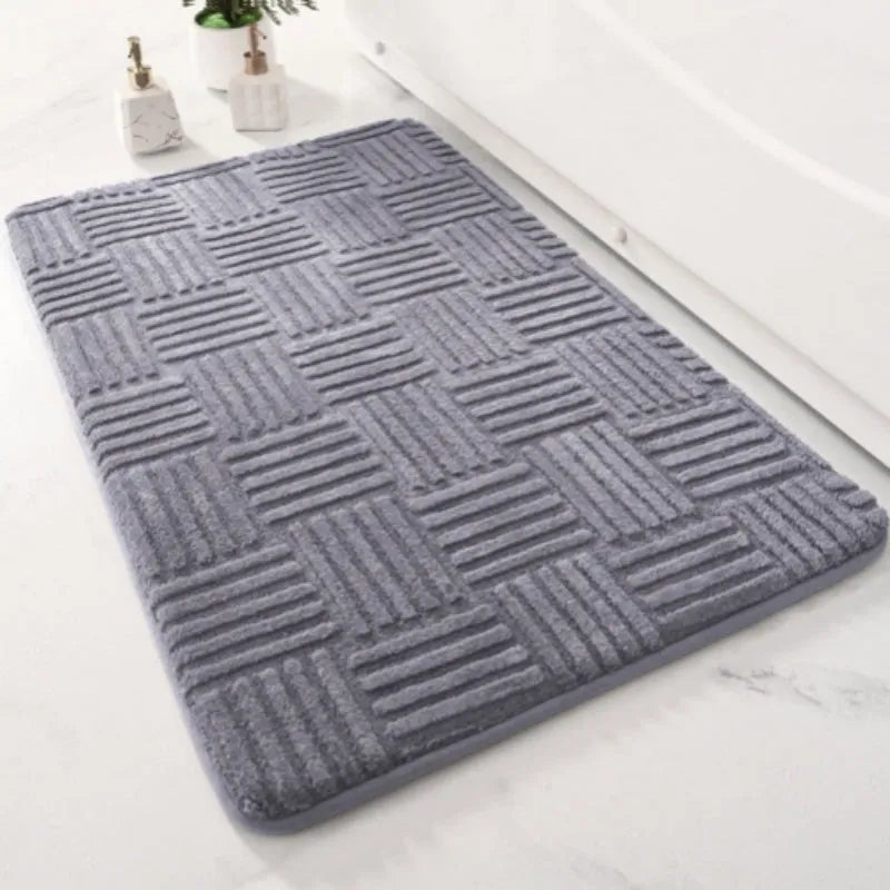 Solid colour woven polyester bathroom non-slip floor mat in beige, gray, white; sizes 40x60cm, 50x80cm, 60x90cm