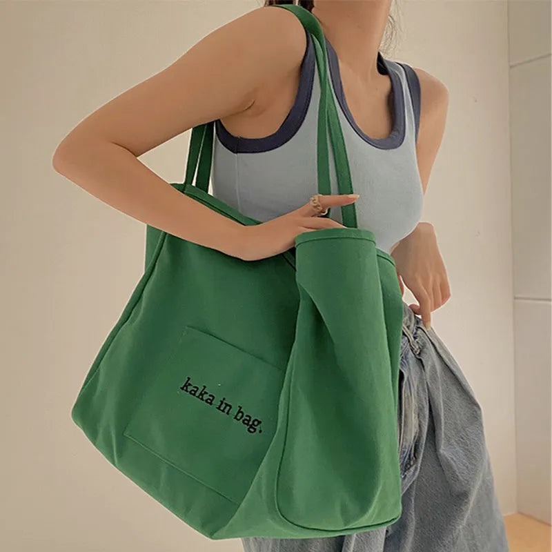 Canvas large capacity tote bag in solid colour for shopping and daily use