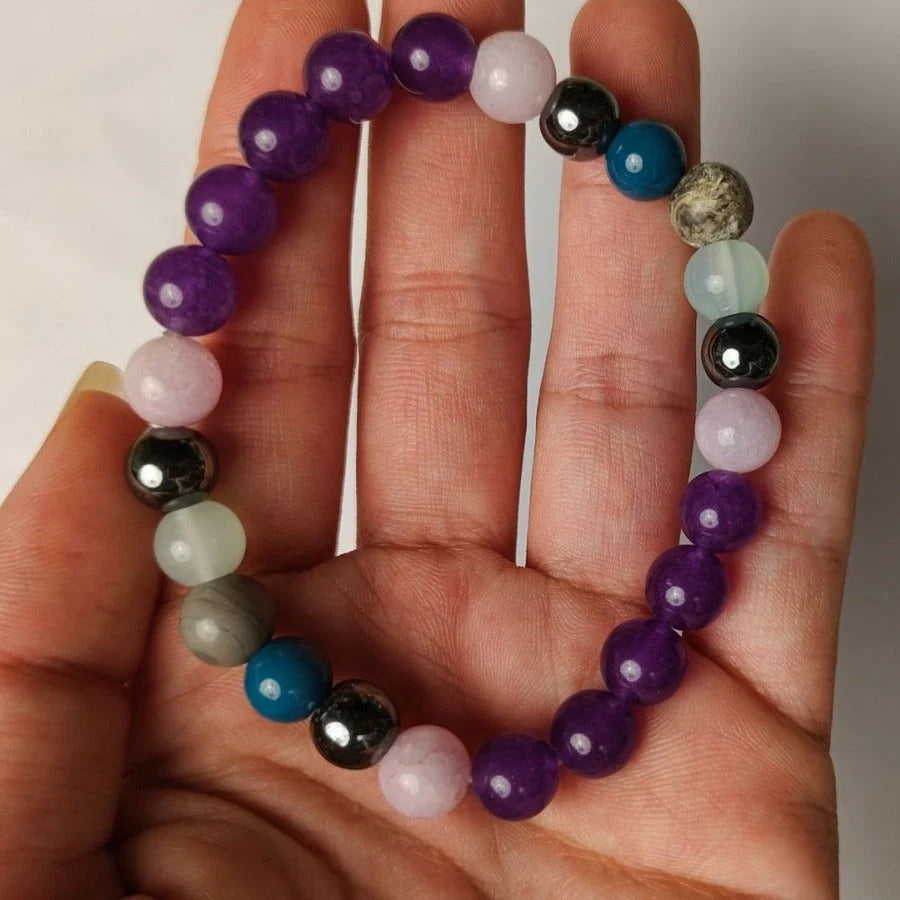 Boho Style 8mm Gemstone Beaded Bracelet in Purple