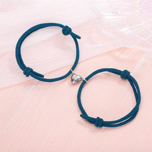 Simple Alloy Love Magnets Couple Bracelets in various colours with heart-shaped design