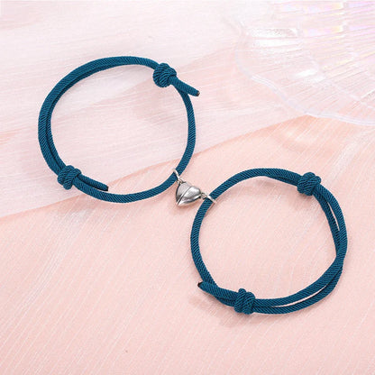 Simple Alloy Love Magnets Couple Bracelets in various colours with heart-shaped design