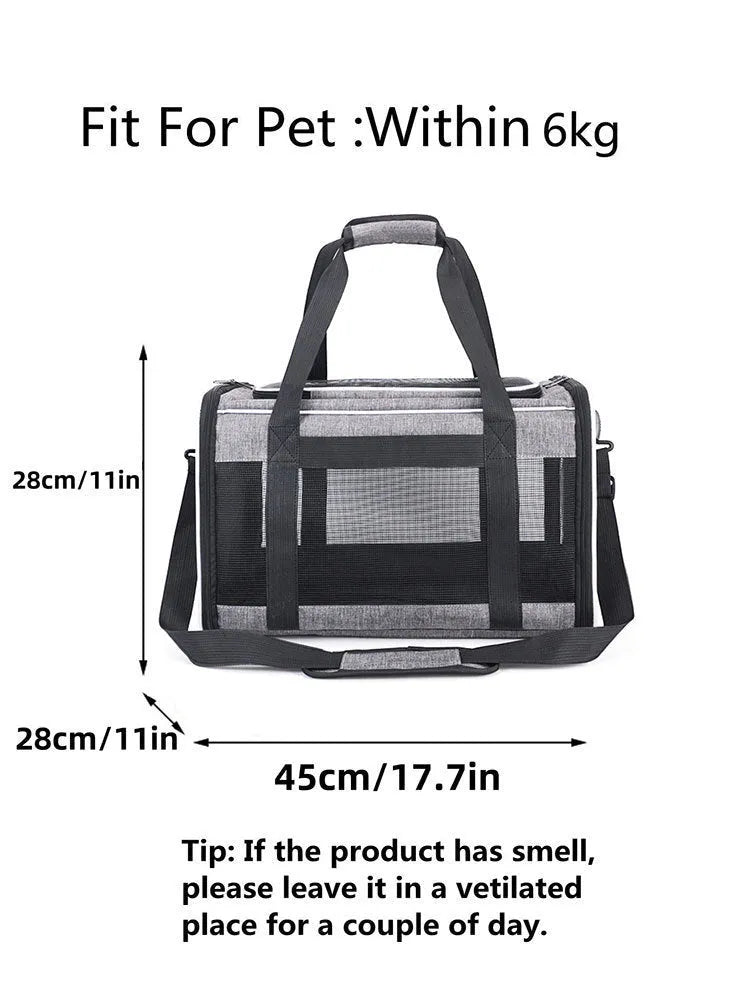Oxford fabric portable pet carrier bag for small dogs and cats measuring 44x29x5cm