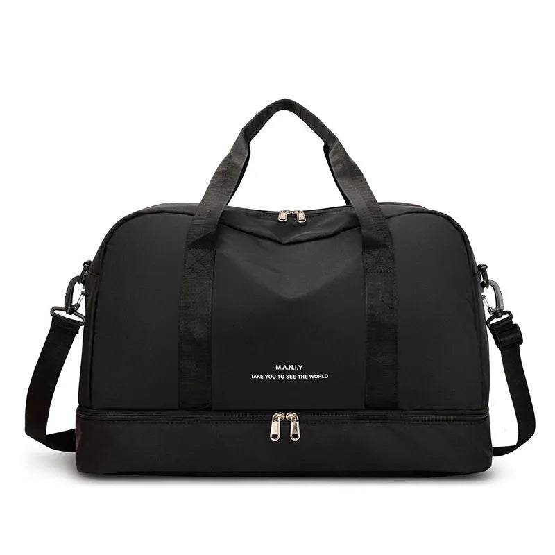 Large capacity waterproof travel bag in blue Oxford cloth for short business trips with dry wet separation compartment
