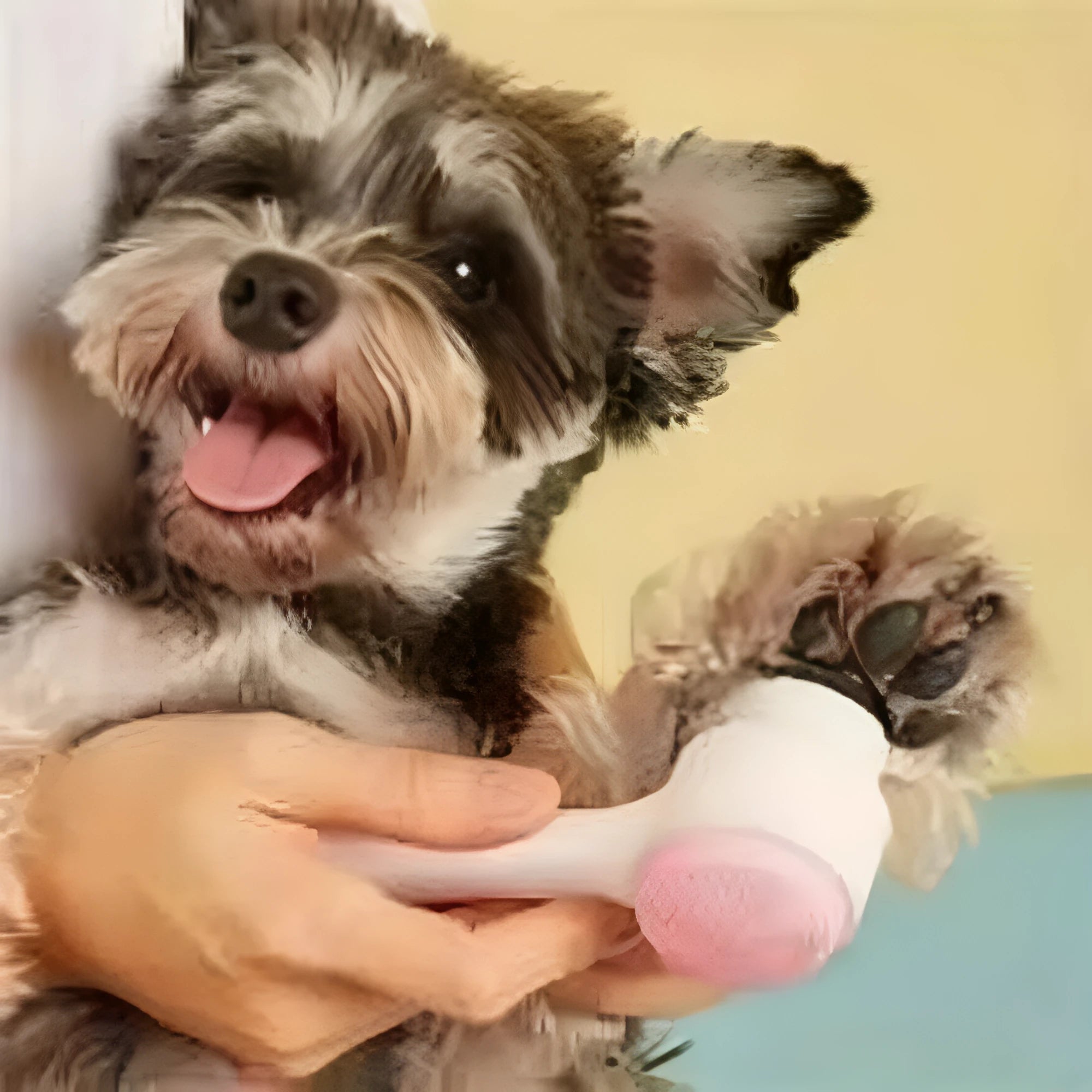 Blue and pink nylon pet paw brush for dogs and cats on a white background
