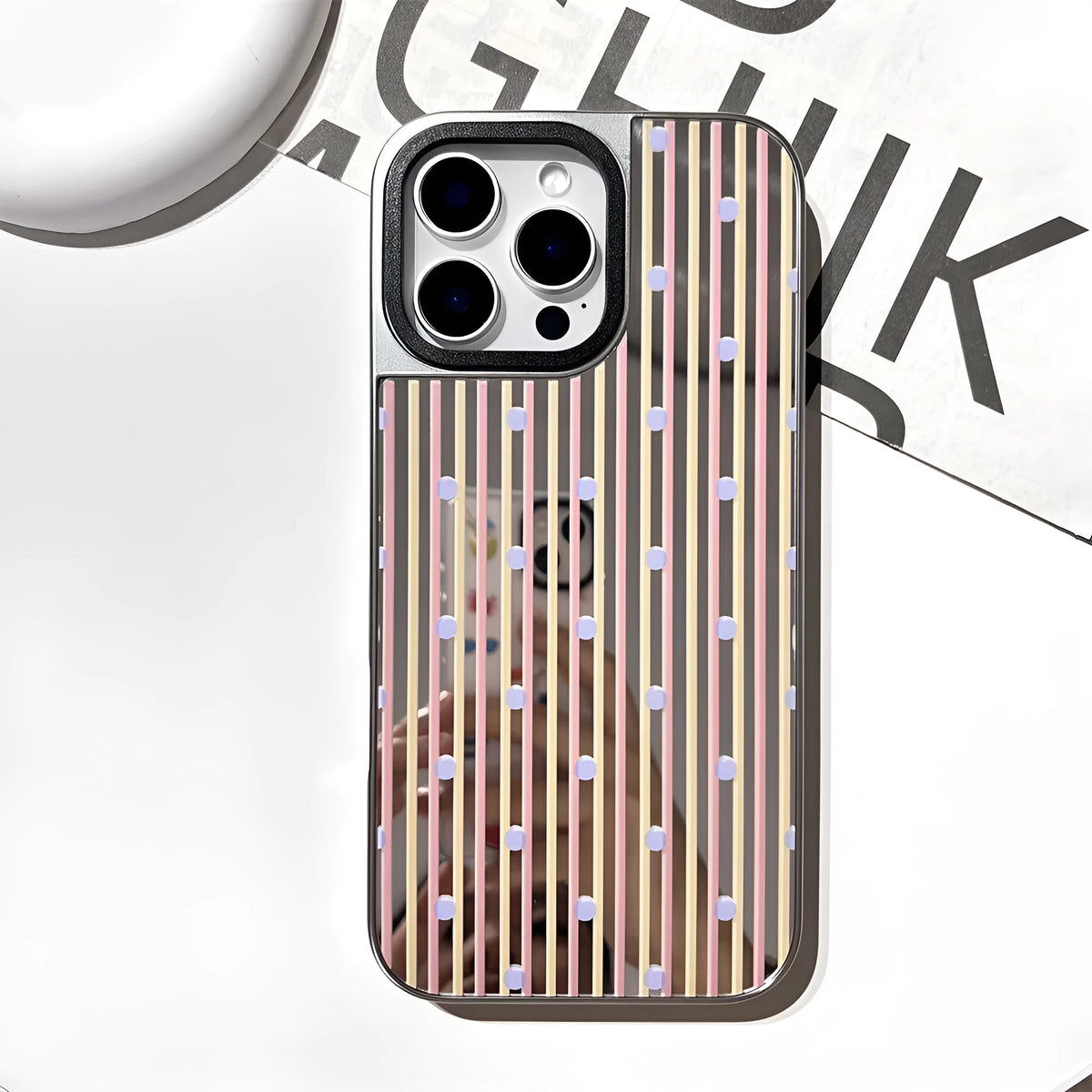 Contrast colour stripe silver edge phone case on iPhone 15 Pro Max with all-inclusive sprayed finish