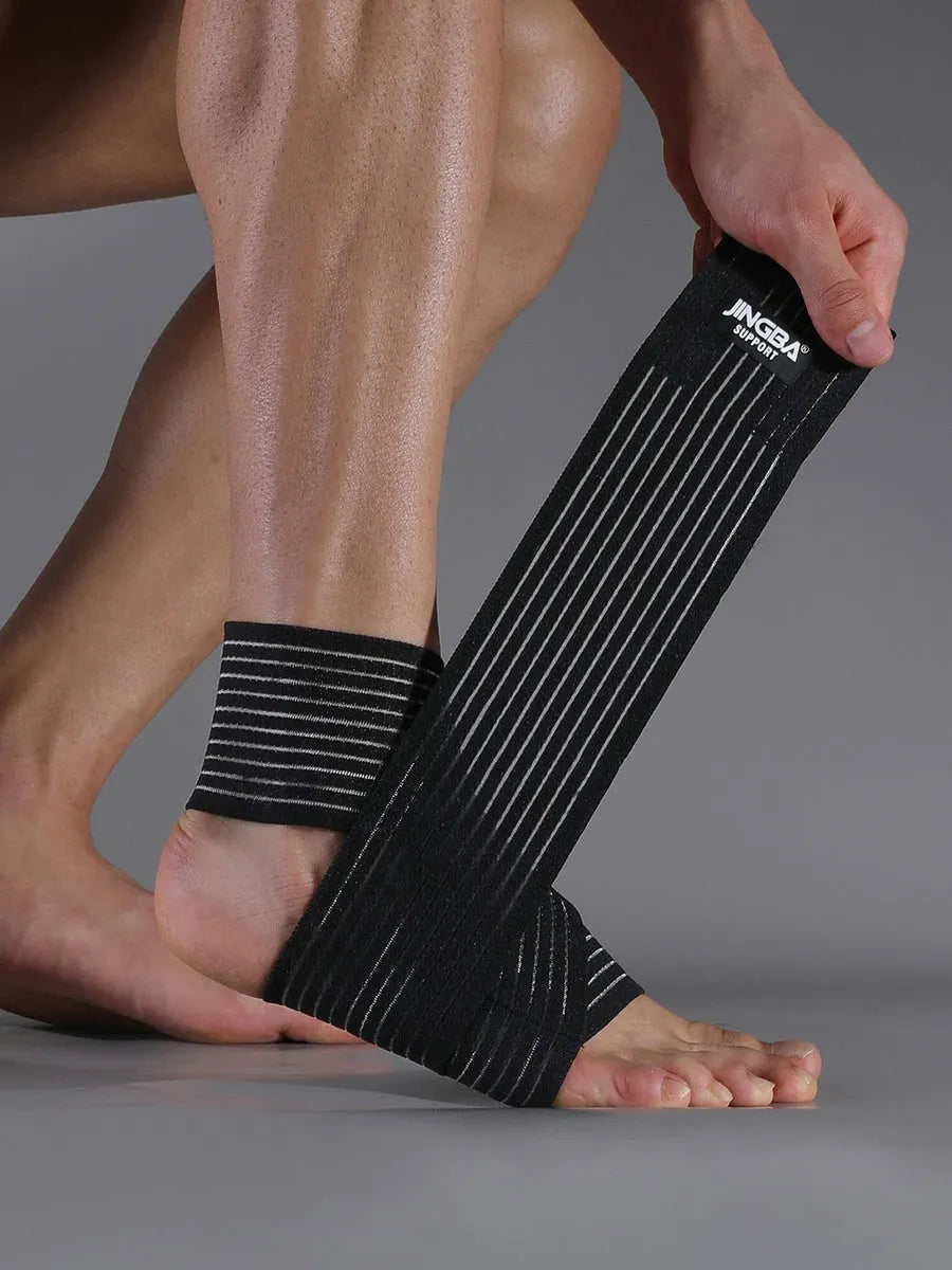 Adjustable black sports bandage ankle support for running and basketball