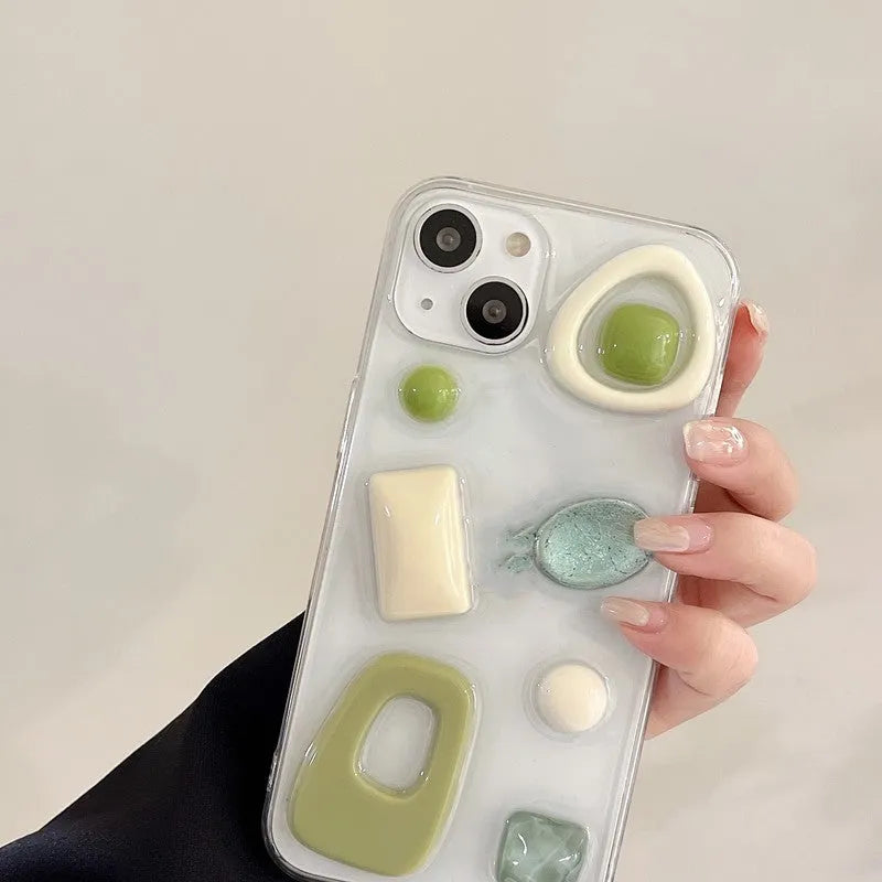 Solid avocado green dripping glue phone case for iPhone 15 14 13 12 11 Pro Max Plus Mini SE