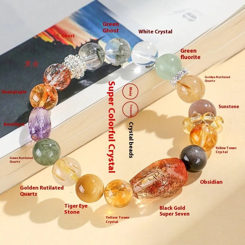Natural crystal string beads bracelet for women in black gold and multi-colour styles with adjustable closure