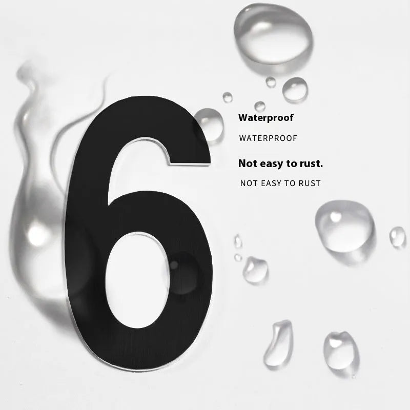 Black stainless steel sticky house number with 7.5cm digital characters showing letters and numbers