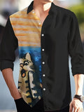 Men's Hawaiian shirt with floral pattern, long sleeves, and loose cardigan fit
