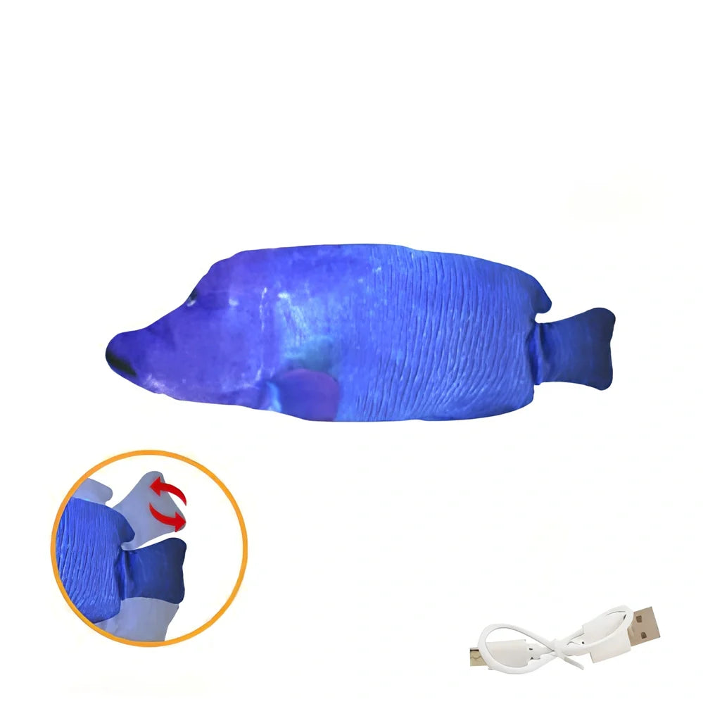 Electric flopping fish cat toy in clownfish design, 30cm long, USB rechargeable with touch sensor for play activation