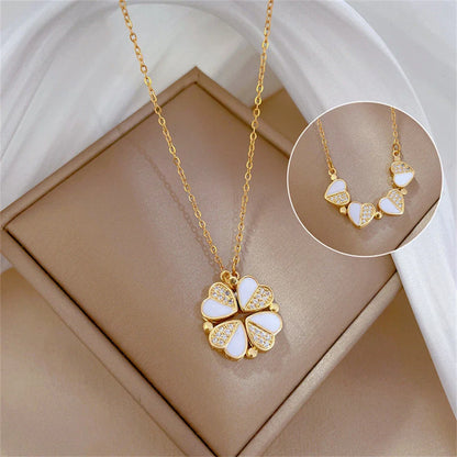 Stunning four-leaf clover necklace with luxurious stainless steel charm and crystal heart pendant