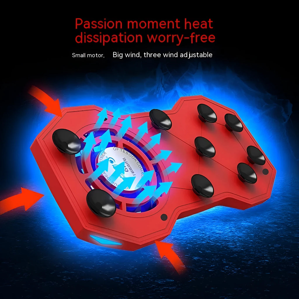 Portable cooling phone heat sink fan red colour 146mm with USB cable on white background