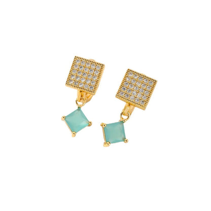 Square zircon stud earrings in six colours: black, red, green, white, champagne, and pink.