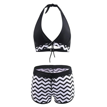 Zigzag print ladies bikini swimwear with geometric pattern on 82% polyester fabric