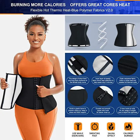 Blue and silver neoprene abdominal support belt showing adjustable waist shaping design