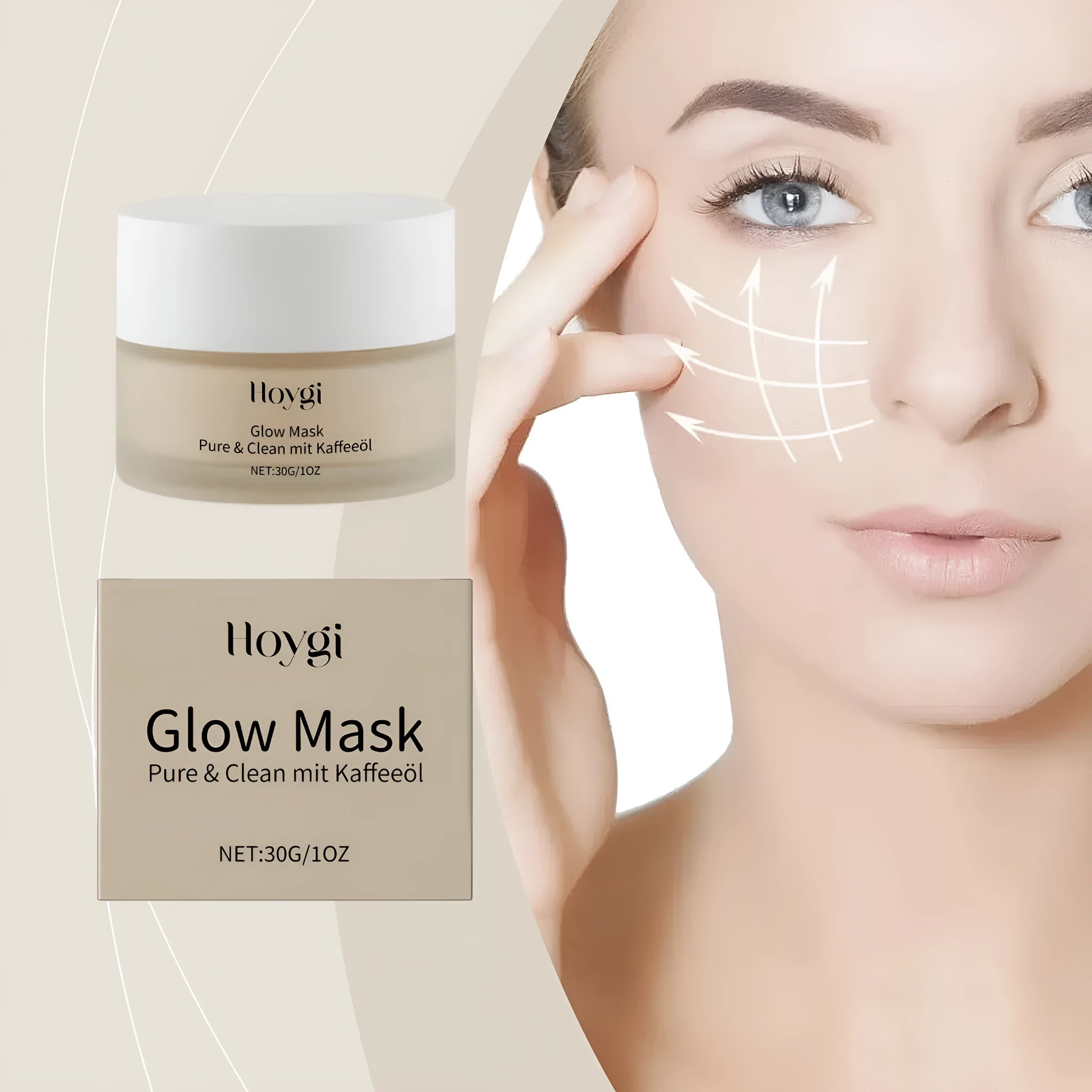 30g moisturising and skin lightening facial mask sheet measuring 5.1 by 3.9 cm