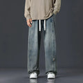 Retro patchwork washed oversized jeans men cotton black blue gray blue plus size trousers