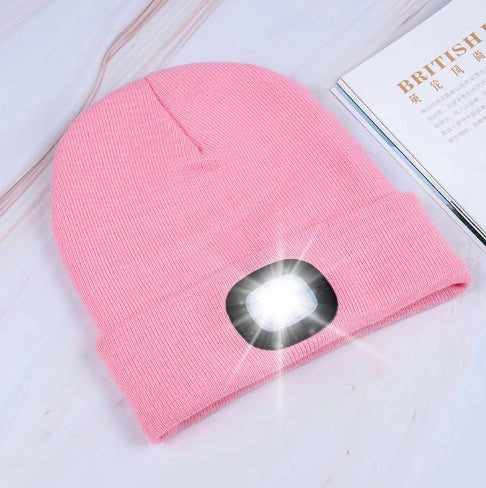 LED knit hat in various colors with integrated light for night safety