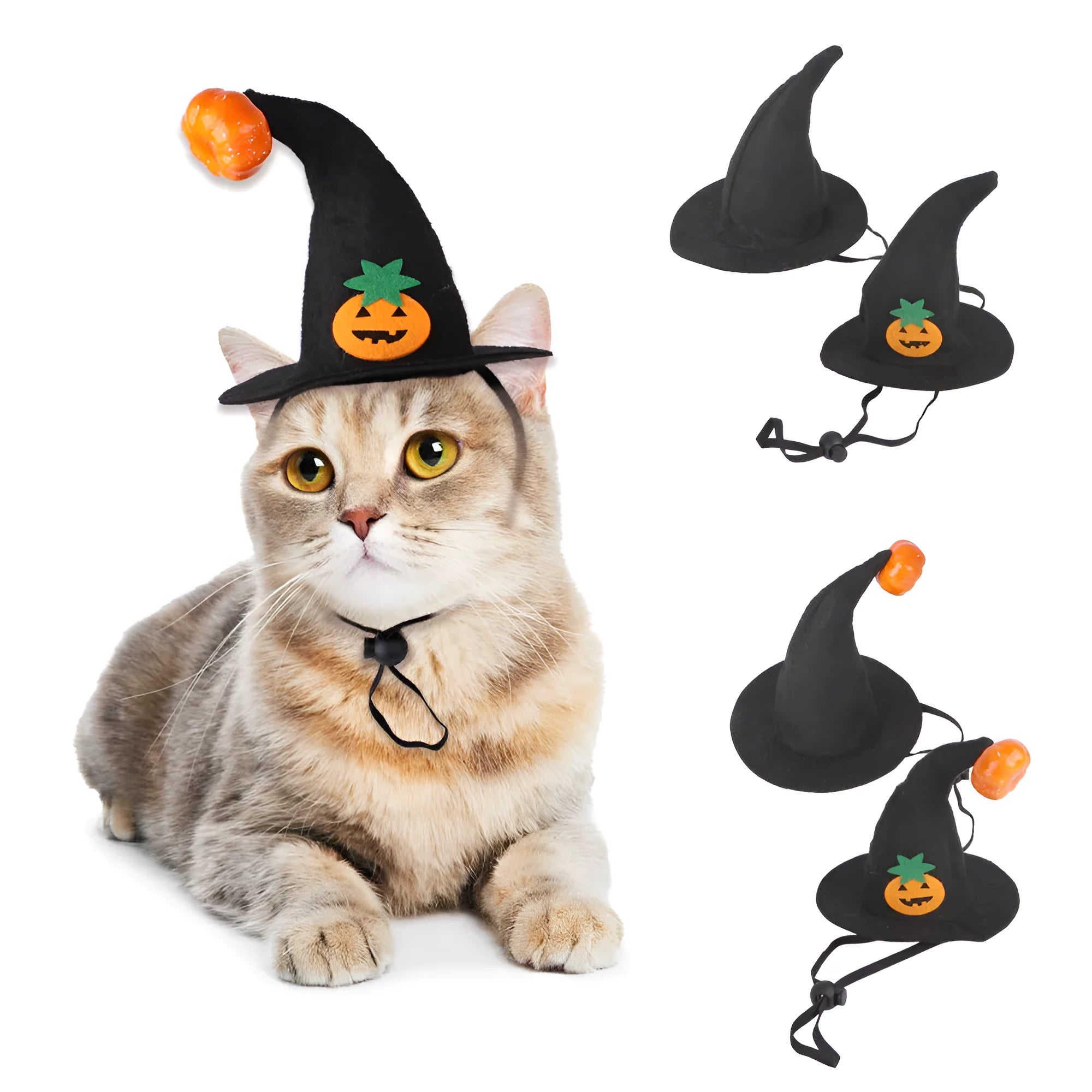 Cloth Halloween hat for cats with embossed pumpkin smiling face design