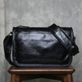 Men's genuine leather crossbody shoulder bag handmade top grain leather solid colour patchwork olive green casual travel