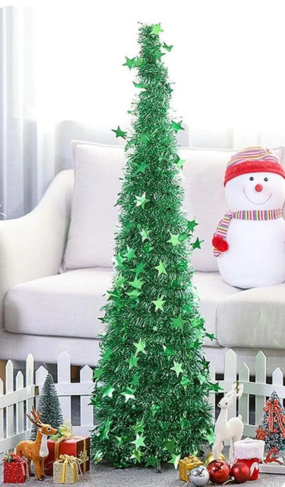 Collapsible PVC Christmas tree with sequin decorations in various colours