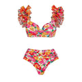 Women's floral push-up bikini swimsuit with high waist briefs on mannequin