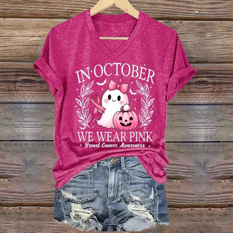 Women's printed V-neck short sleeve top in street hipster style with multiple colour options