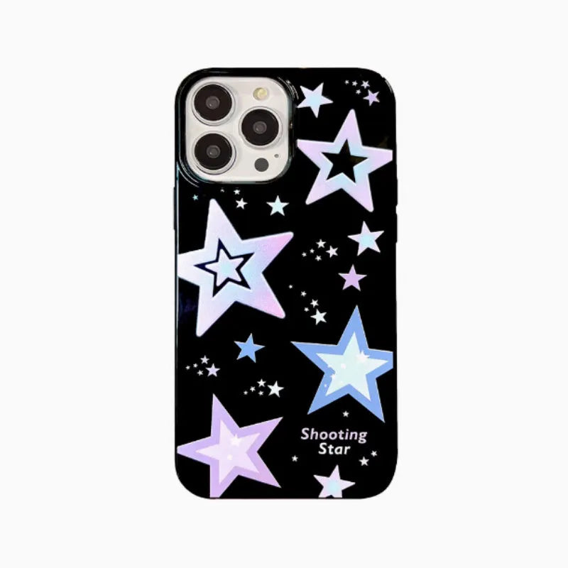 Creative Niche black TPU phone case with purple star graphic for iPhone anti-fall protection
