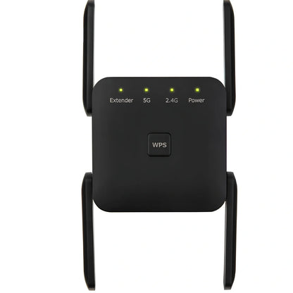 White WiFi signal amplifier repeater with Ethernet port, measuring 15cm x 10cm x 5cm