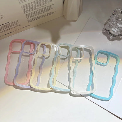 Wave border mobile phone case in solid candy colours for iPhone protection