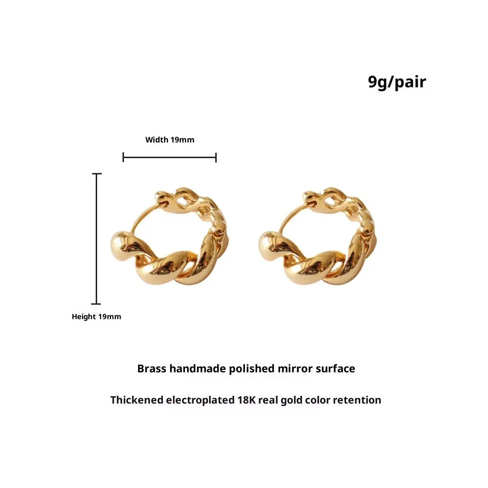 Women's copper frosty style earrings electroplated geometric round shape cold wind design copper plating 18K real gold colour