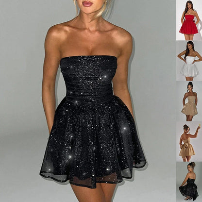 Tube top lace dress with back bow-knot in various colours and sizes
