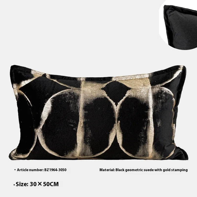 Black and gold abstract full moon pattern decorative cushion with removable cover