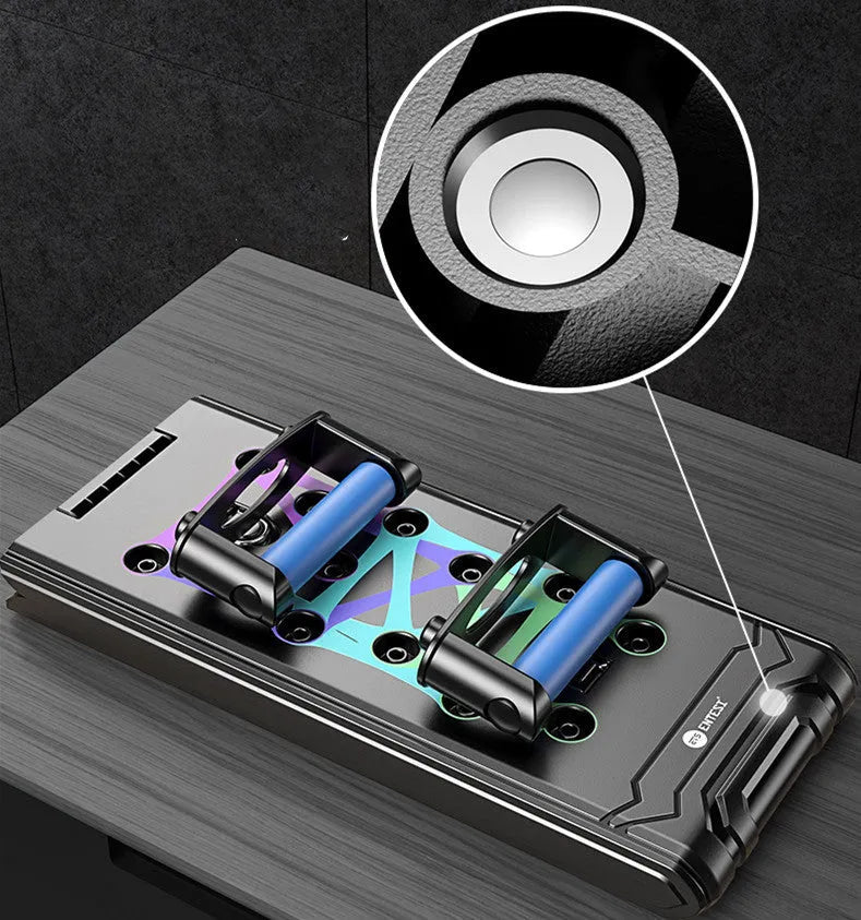 Black multifunctional push-up board with ABS plastic frame and TPE soft grips, 87cm x 43cm x 20cm