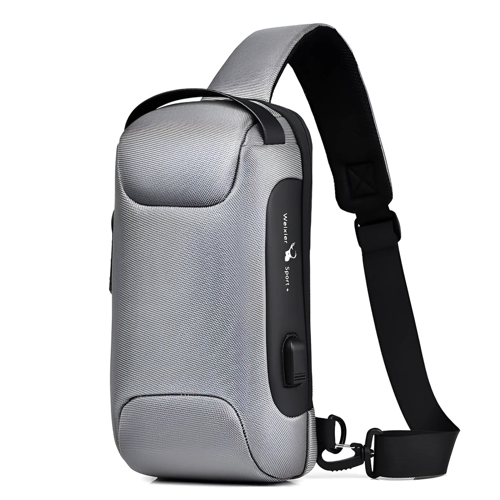 Men's canvas chest shoulder bag in medium size with internal phone and document pockets